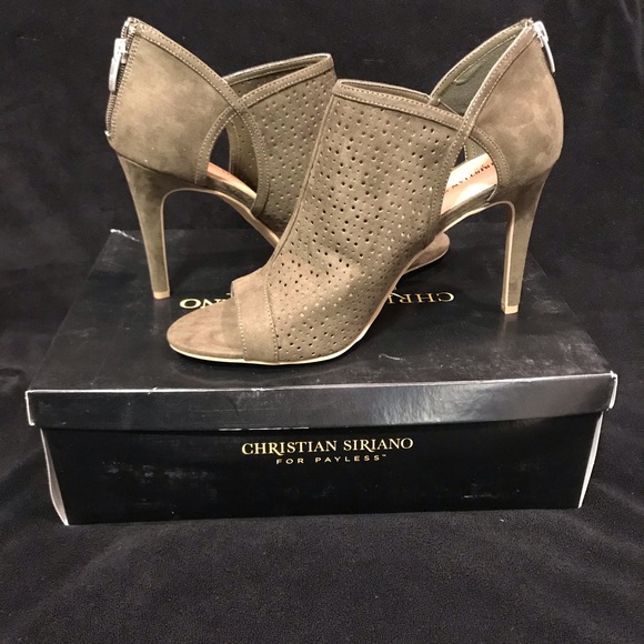 New Olive suede 4” peep toe booties size 12 - Picture 4 of 8